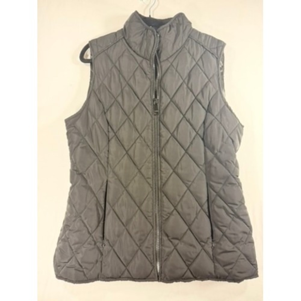Calvin Klein Quilted Vest Womens L Gray Excellent Diamond Puffer M7XT7425